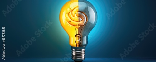 Light yellow bulb with a lot of ideas brainstorming brain memory panorama banner. Generative Ai