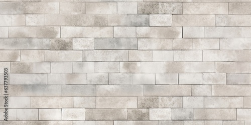 Seamless vintage cottagecore whitewashed worn brick tiles background texture. Tileable shabby chic natural stone wall, floor, wallpaper pattern or flatlay backdrop. High resolution 3D, Generative AI photo