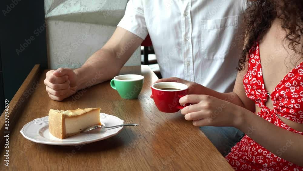 Couple spending time together in cafeteria, closeup Couple spending time together in cafeteria, closeup