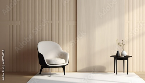 Cream colour wall panels and a side table in a minimalistic