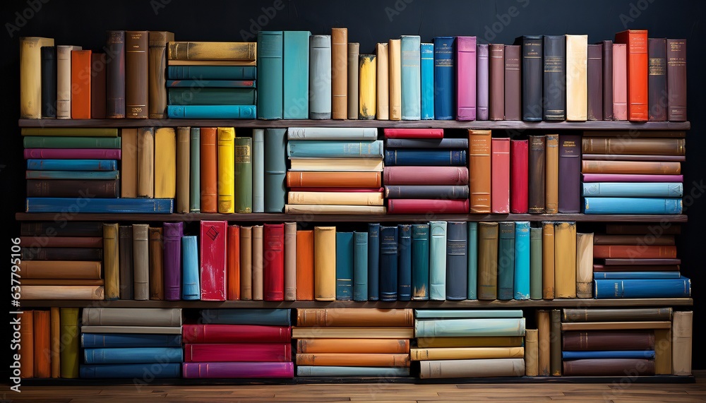 Abstract hypnotic illusion of beautiful bookshelf in home library for studying Abstract hypnotic illusion of beautiful bookshelf in home library for studying