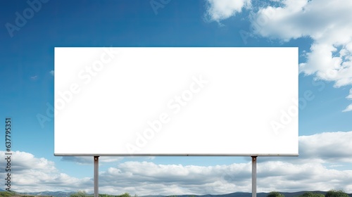 Empty billboard with white screen and sky backdrop Advertisement space for business . Mockup image