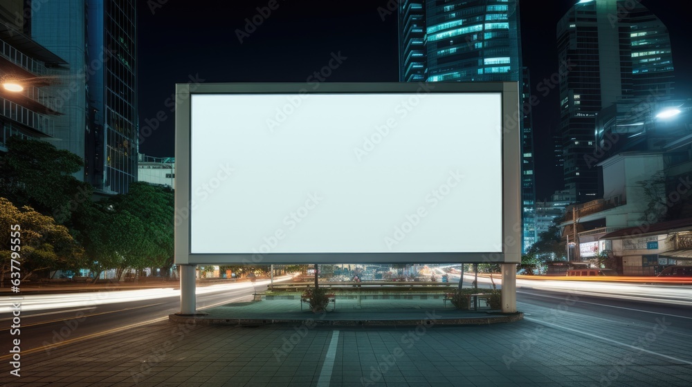 A vacant billboard at night in a Thai city providing room for advertising content . Mockup image