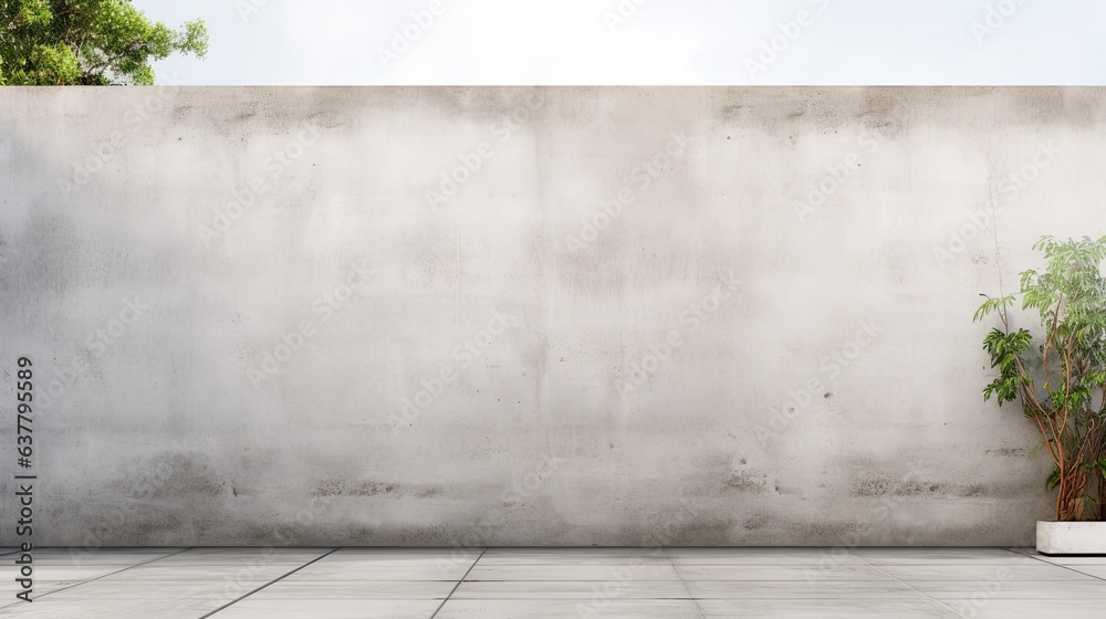 City street with long concrete wall covered in white plaster featuring copy space and mockup
