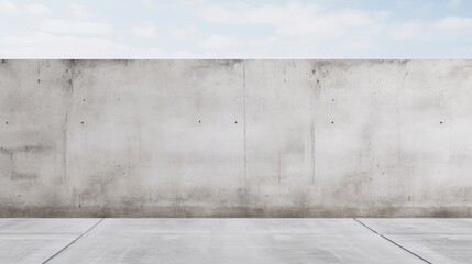 City street with long concrete wall covered in white plaster featuring copy space and mockup