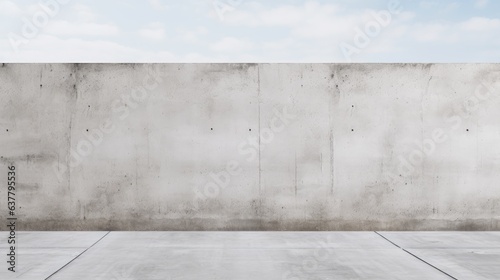 Fotografiet City street with long concrete wall covered in white plaster featuring copy spac