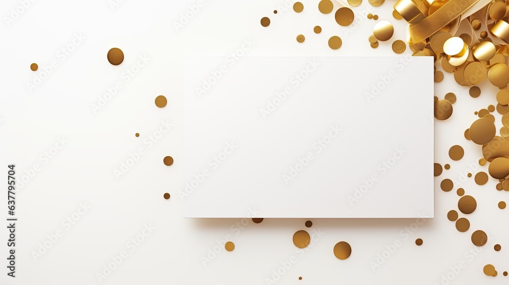 Fototapeta premium Elegant invitation business card template with blank space on a white background featuring gold accents. Mockup image