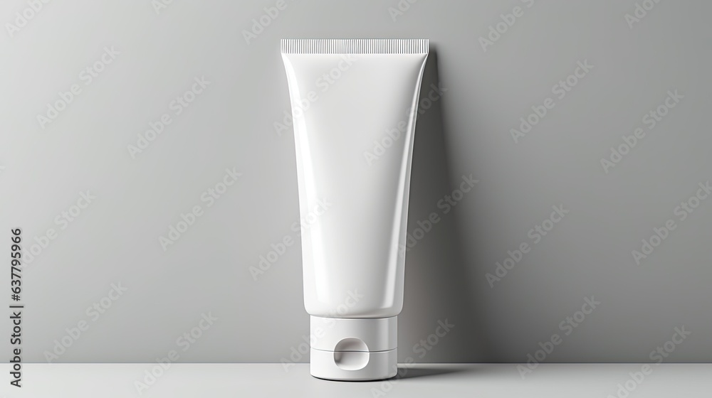 A white tube template for cosmetic packaging with blank space for text or design . Mockup image A white tube template for cosmetic packaging with blank space for text or design . Mockup image