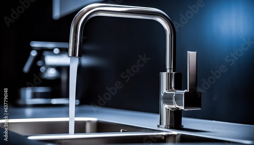 Modern kitchen faucet closeup ultra sharp