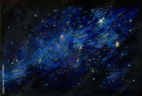 オイルパステルで描いたアートな星空の背景イラスト素材