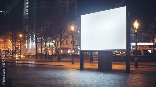 Selective focus on copy space of advertising billboard mockup in streets of Halmstad Sweden