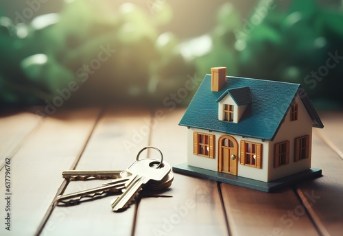 A real estate contract, keys and a miniature house on the table. © BajimBa