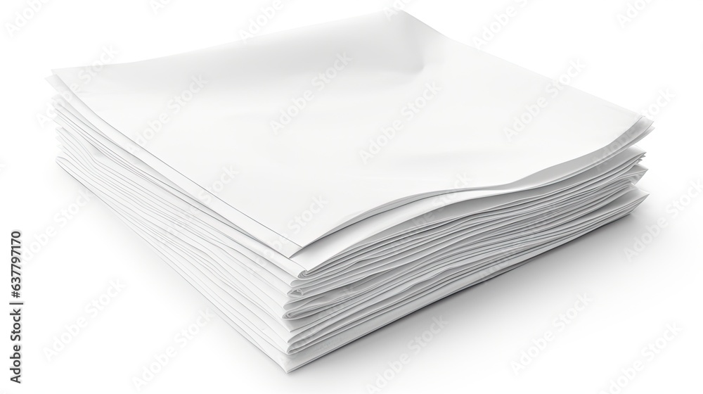 White paper sheets folded and isolated on white. Mockup image White paper sheets folded and isolated on white. Mockup image