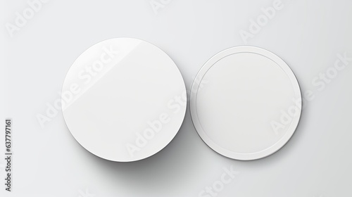 Realistic round stickers with blank space for creative design on a wrinkled surface . Mockup image