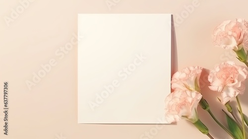 White background with blank card flowers and sunlight Minimal brand template. Mockup image © HN Works