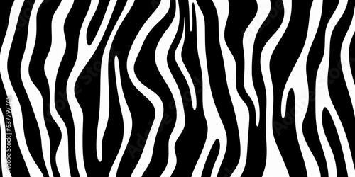 Seamless vertical zebra skin or tiger stripe pattern.Tileable black and white safari wildlife animal print background texture. Monochrome warbled abstract wavy wonky glitch lines fur coat,Generative A