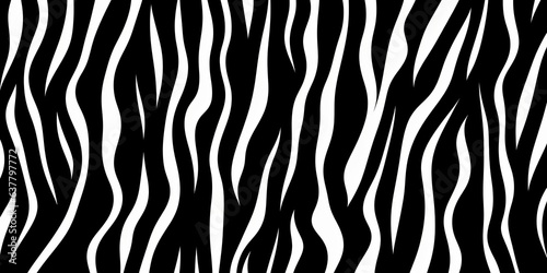 Seamless vertical zebra skin or tiger stripe pattern.Tileable black and white safari wildlife animal print background texture. Monochrome warbled abstract wavy wonky glitch lines fur coat,Generative A