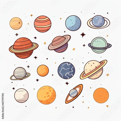 Space sticker collection in flat design. Set of planet sticker Generative AI