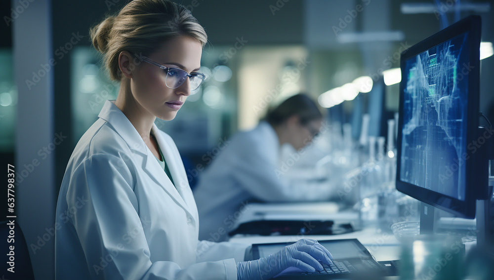 woman scientist working in a dental studio, generative AI