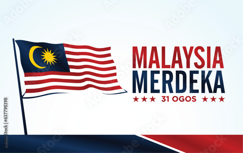 Malaysia Merdeka. 31 Ogos (Translate:  Independence Day of Malaysia. August 31). Vector Illustration and Logo.