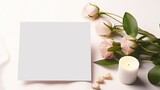 Blank white card with clipping path ideal for greetings table numbers and wedding invites . Mockup image