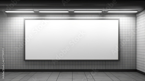 Subway station advertising with blank white posters and LED display mocked up . Mockup image © HN Works