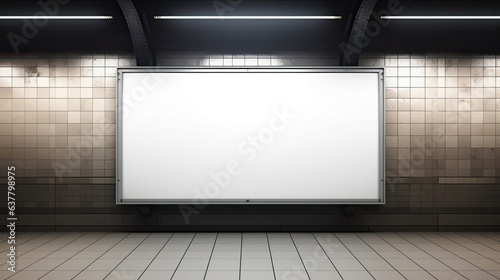 Subway station advertising with blank white posters and LED display mocked up. Mockup image © HN Works