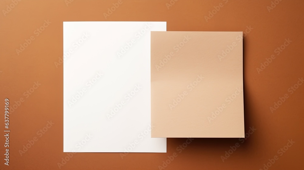 Greeting cards on brown background with blank paper and mockup space Greeting cards on brown background with blank paper and mockup space
