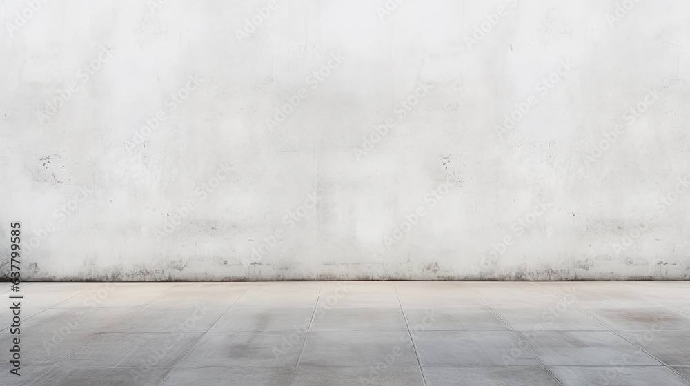 City street with long concrete wall covered in white plaster featuring copy space and mockup