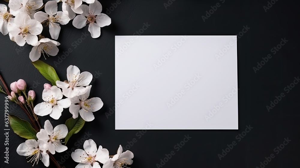 Minimalist branding template with mockup space on black table Aesthetic boho design Overhead view of blank cards Minimalist branding template with mockup space on black table Aesthetic boho design Overhead view of blank cards