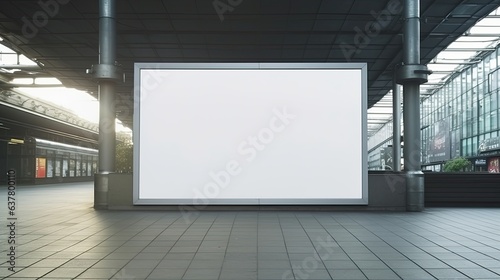 Blank advertising billboard at airport or train station White panel for mockup Copy space background for large LCD advertisement