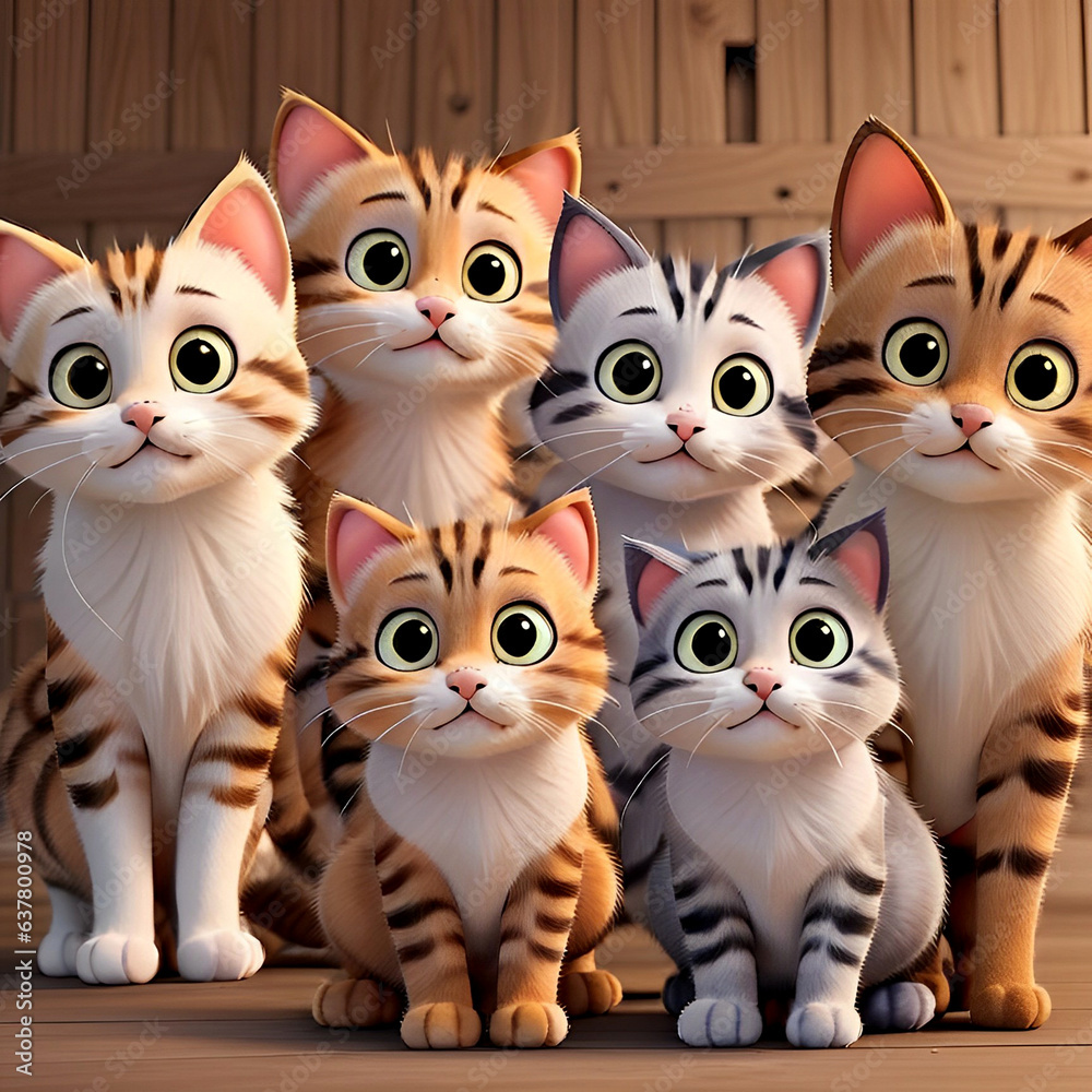 A group of adorable kittens in the room.