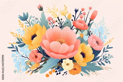 Flowers banner of flat illustration botanical arrangement