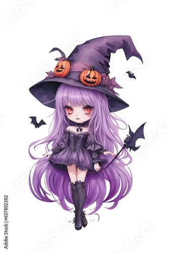 Cute Witch Girl, Watercolor Halloween Concept, PNG Clipart.