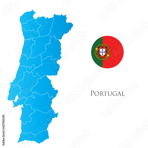 Map of Portugal with separate districts with flag aside.