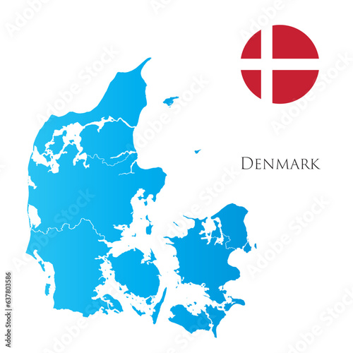 Map of Denmark with separate districts with flag aside.