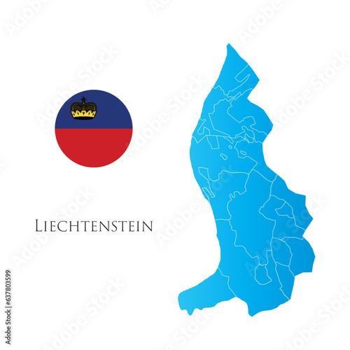 Map of Liechtenstein with separate districts with flag aside.