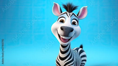 Cute 3D cartoon zebra character.