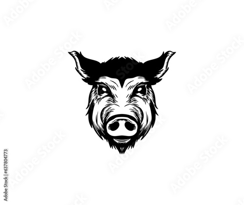 Vintage hog head, boar head mascot. Design element for logo, emblem, sign, poster, card, banner vector design and illustration.
