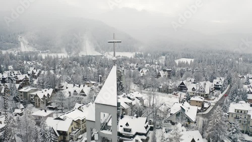 Drone Aerial Close Up Tatra Parish Of The Holy Cross On Tytusa Chalubinskiego - Zakopane Poland photo