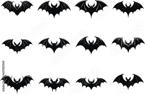 Black Bat Silhouttes set, Halloween bat, Vector Illustratrion Halloween, SVG