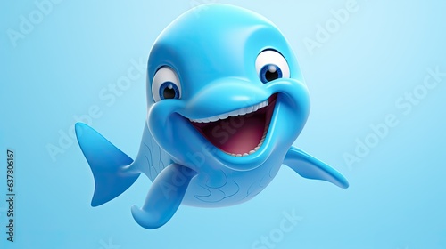 Cute 3D cartoon dolphin character.