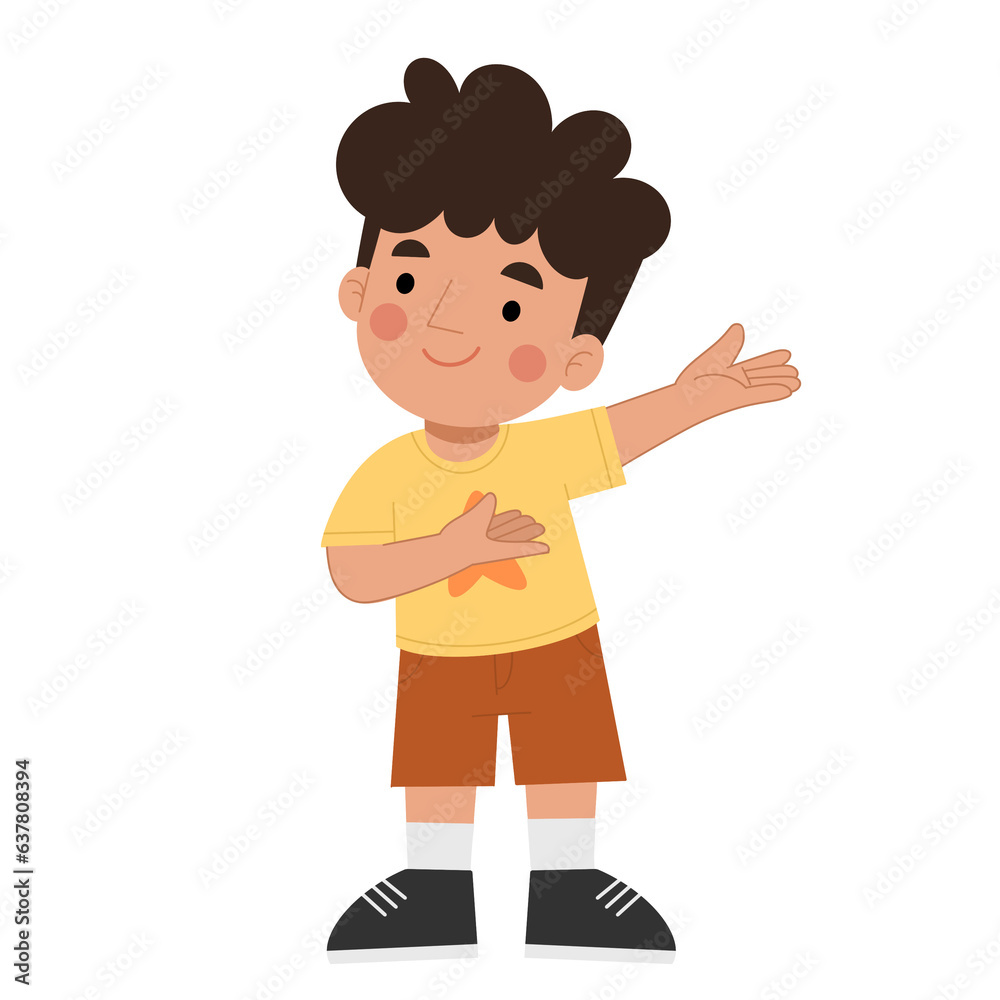 Illustration of boy showing presentation gesture