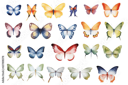 set of butterfly illustrations on clear background for print, wall art, tattoo, wallpaper, books, website, decoration © Atlas Studio