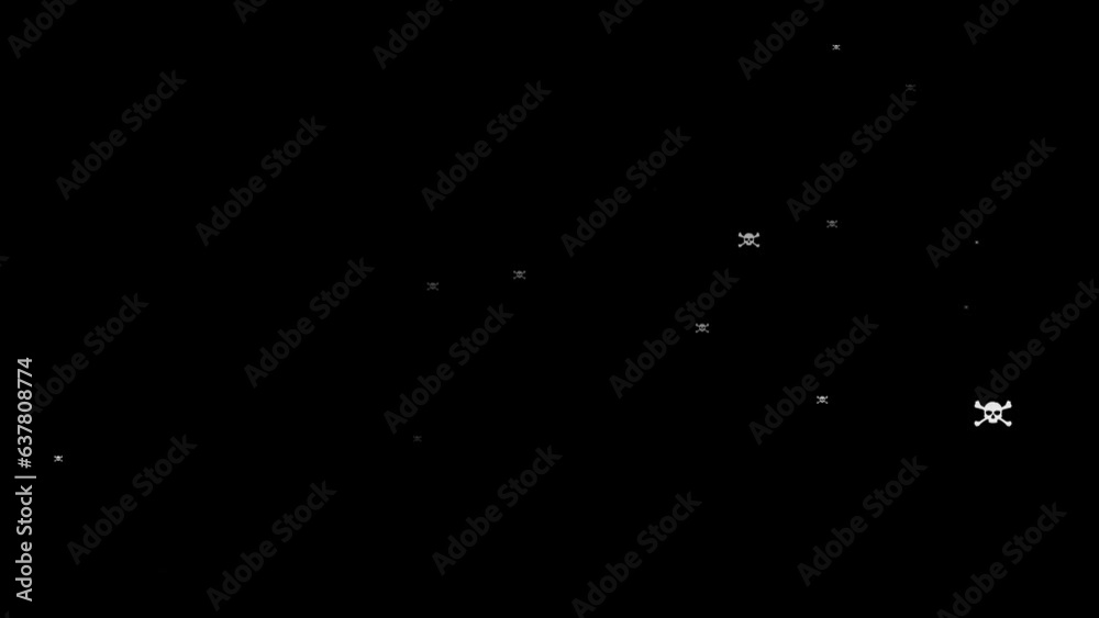 Fast blinking skull head over dark background, overlay video suitable for blending with alpha channel. Glittering and pulsating skulls. Fast blinking skull head over dark background, overlay video suitable for blending with alpha channel. Glittering and pulsating skulls.