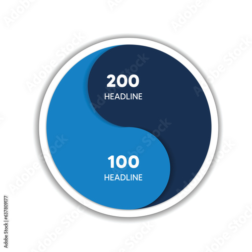 Two element circle infographic chart. Ying Yang infographic template. Two in one.