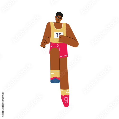 Man marathon runner front view flat style, vector illustration