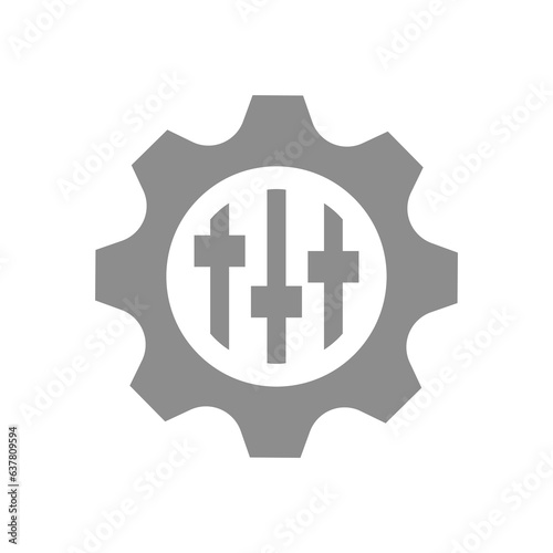 Gear and controls or switches vector icon. System configuration, adjustments symbol.