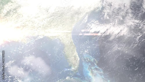 Zoom in from space and focus on Palm Coast, Florida, USA. 3D Animation. Background for travel intro. Elements of this image furnished by NASA	