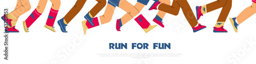 Decorative border with running people legs flat style, vector illustration